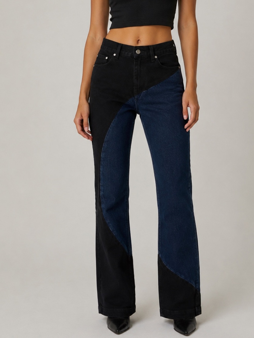 RtA Arwen High Rise Straight Leg Jeans blue!black TwoTone Japanese Denim size 28